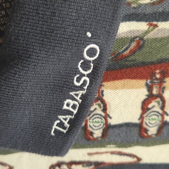 Tabasco Polo Shirt Large Vintage All-Over Print Bottle Fish Crab Shrimp Pepper - Picture 3 of 7